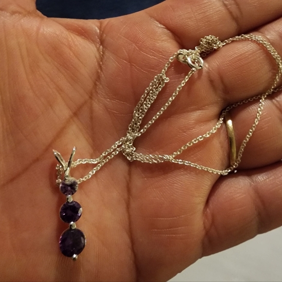 Silver necklace Oval Amethyst Triple Drop Pendant Necklace in Sterling Silver, c - Picture 5 of 13